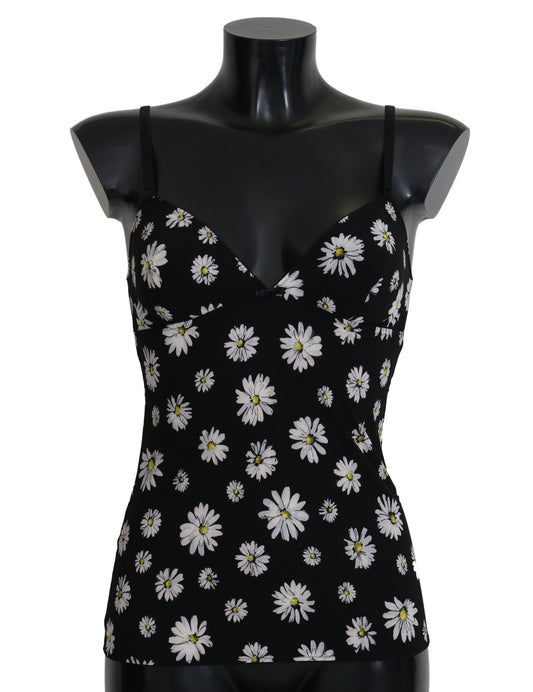 Schwarzes Daisy Print Kleid Dessous Chemisole