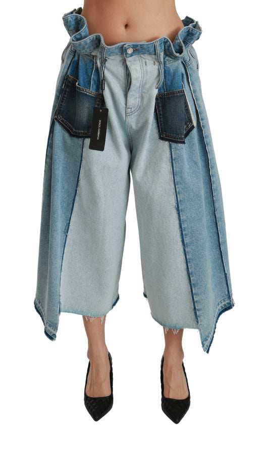 Blaue asymmetrische Jeans mit weitem Bein aus Denim-Baumwolle