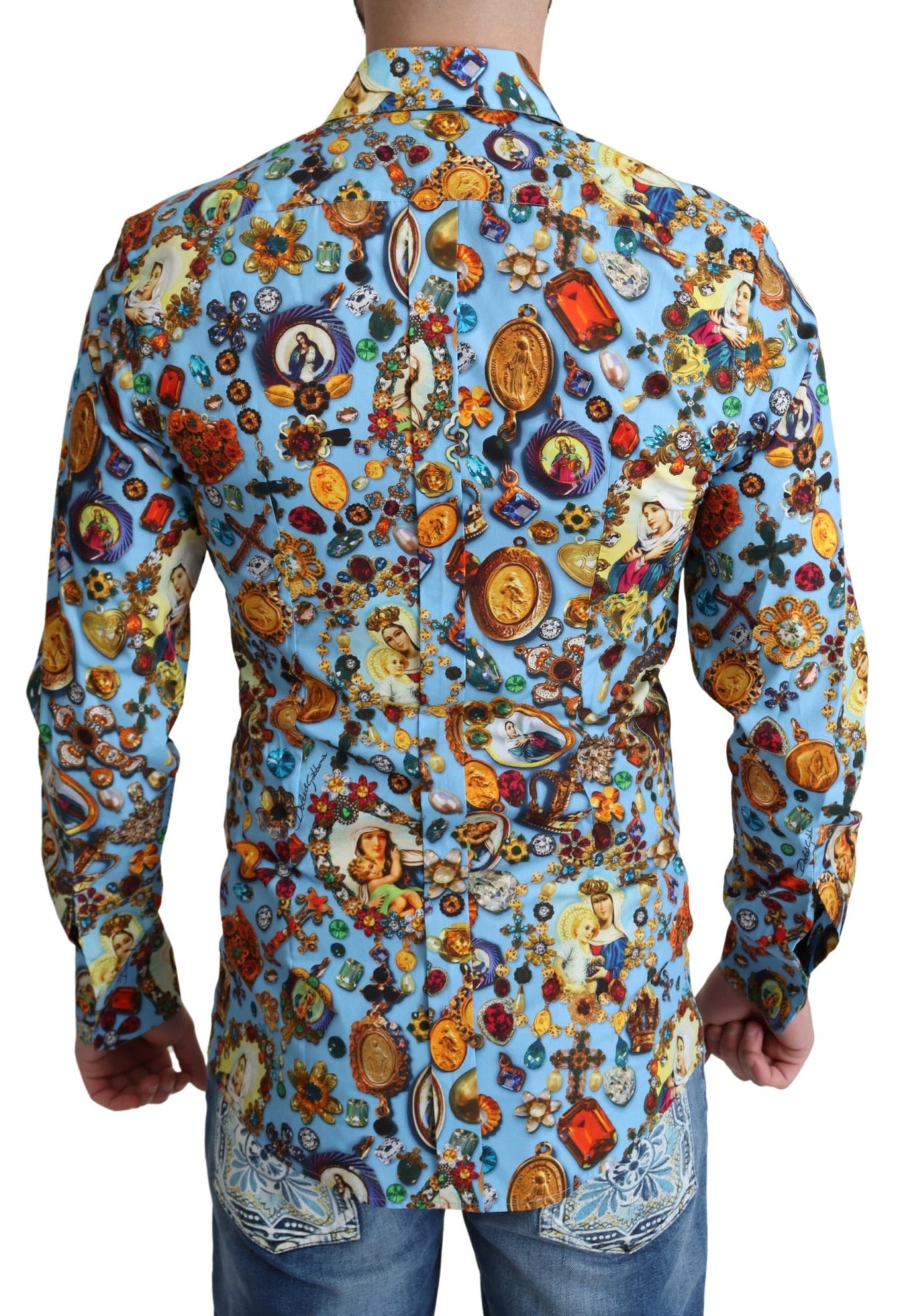 Blaues Baumwoll-Juwelenhemd mit Knopfleiste GOLD