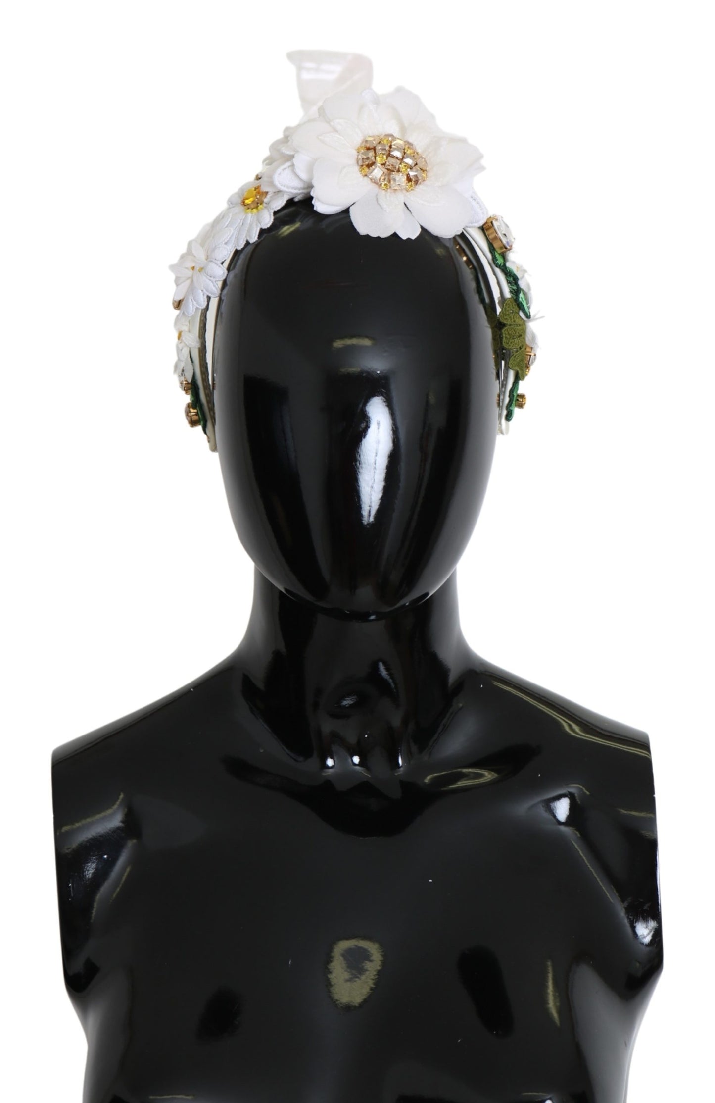 Weiß Grün Seide Floral Kristall Diadem Stirnband