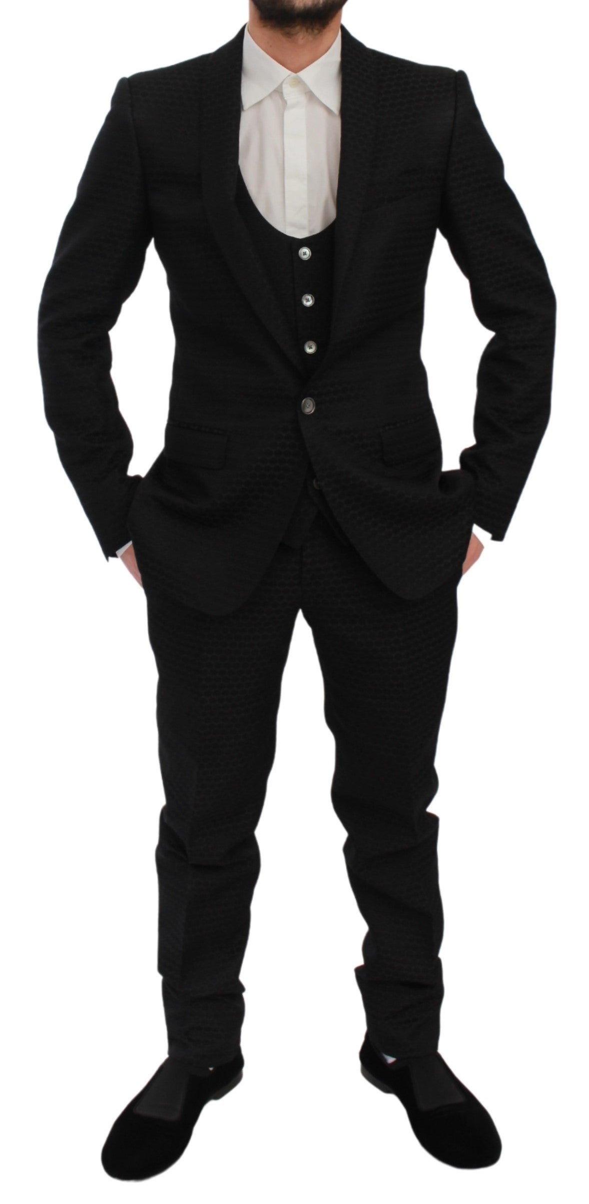 Schwarzer Slim Fit 3 Stück Wolle MARTINI Anzug