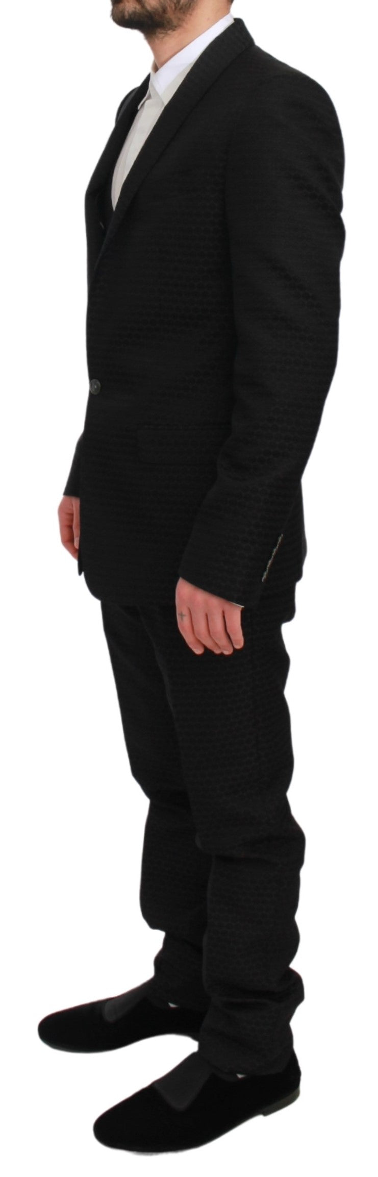 Schwarzer Slim Fit 3 Stück Wolle MARTINI Anzug