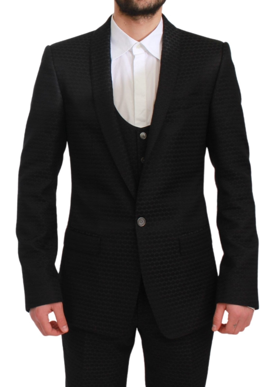 Schwarzer Slim Fit 3 Stück Wolle MARTINI Anzug