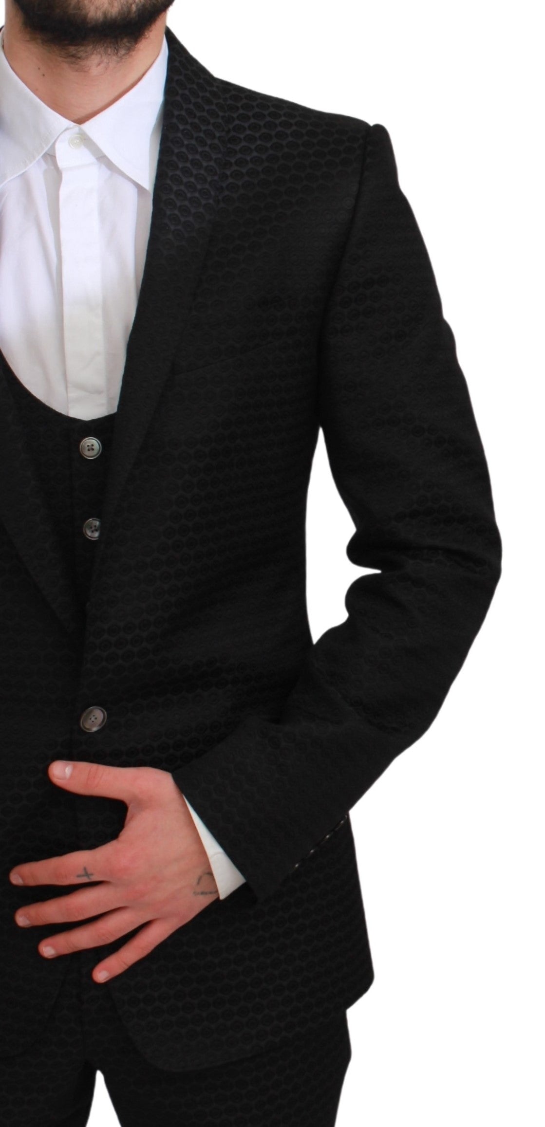 Schwarzer Slim Fit 3 Stück Wolle MARTINI Anzug