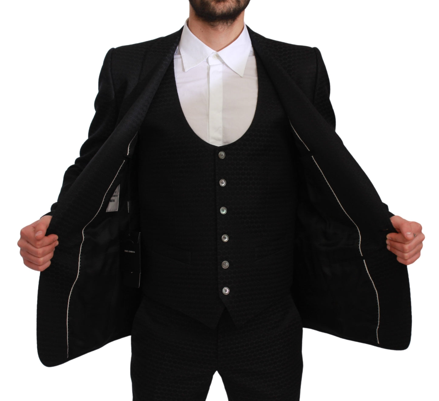 Schwarzer Slim Fit 3 Stück Wolle MARTINI Anzug