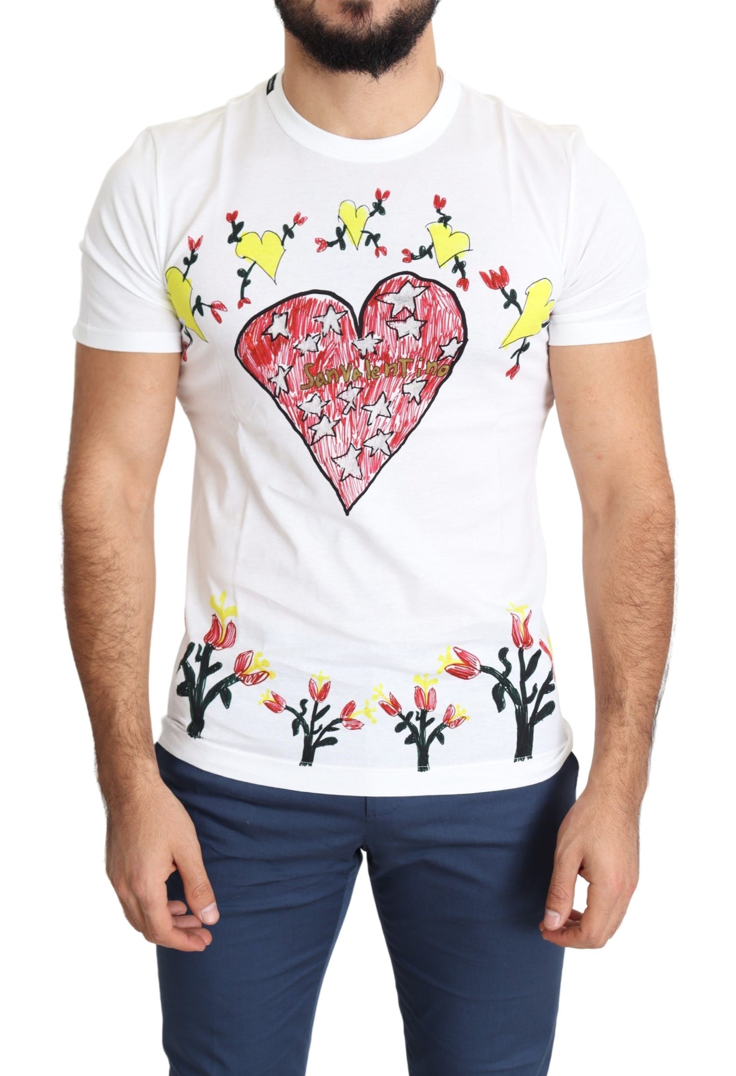 Weißes Saint Valentine Print T-Shirt aus Baumwolle für Männer