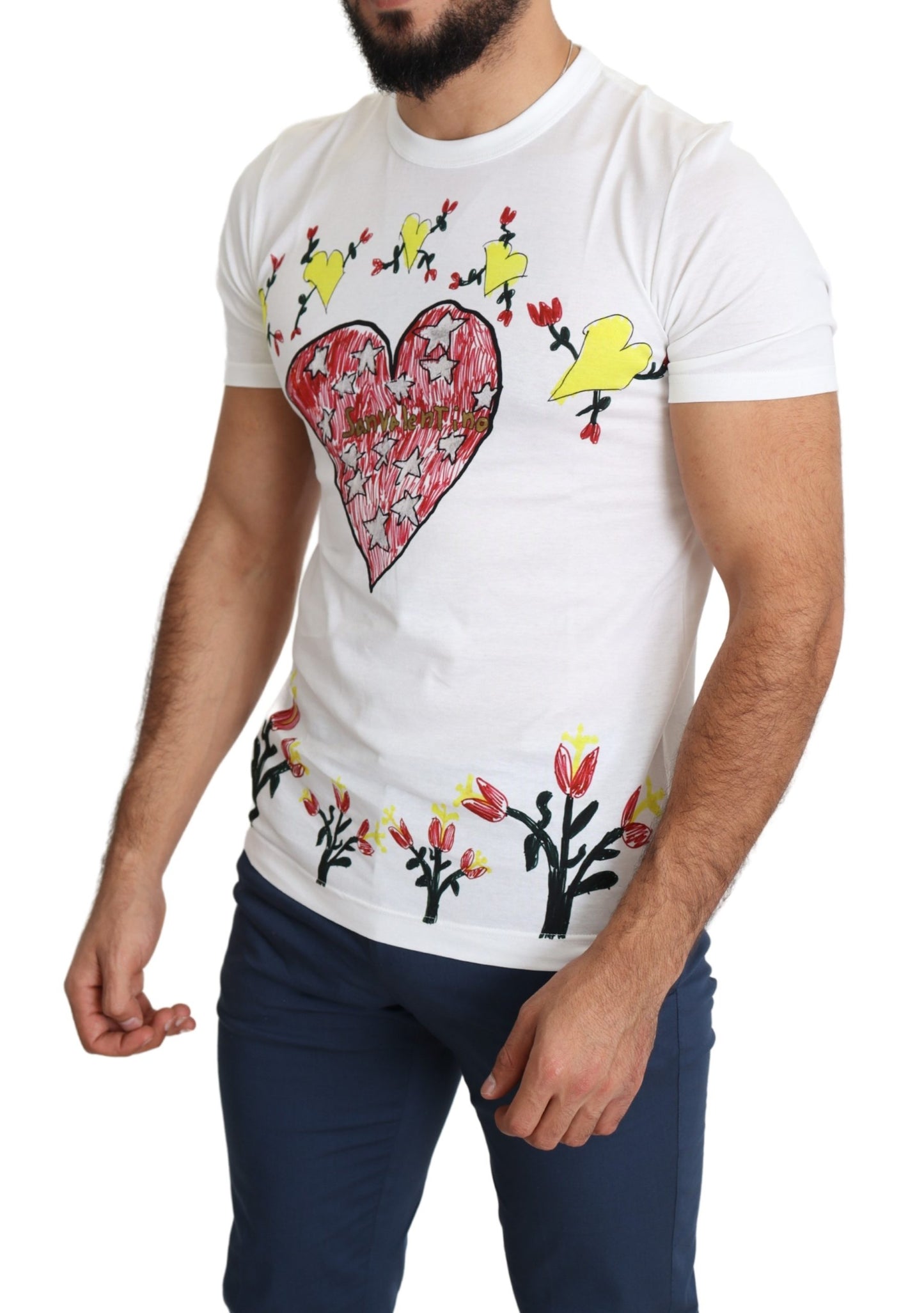 Weißes Saint Valentine Print T-Shirt aus Baumwolle für Männer