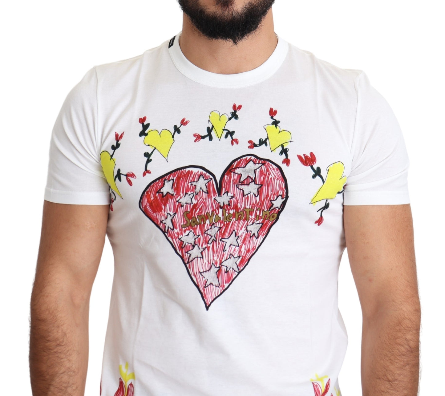 Weißes Saint Valentine Print T-Shirt aus Baumwolle für Männer