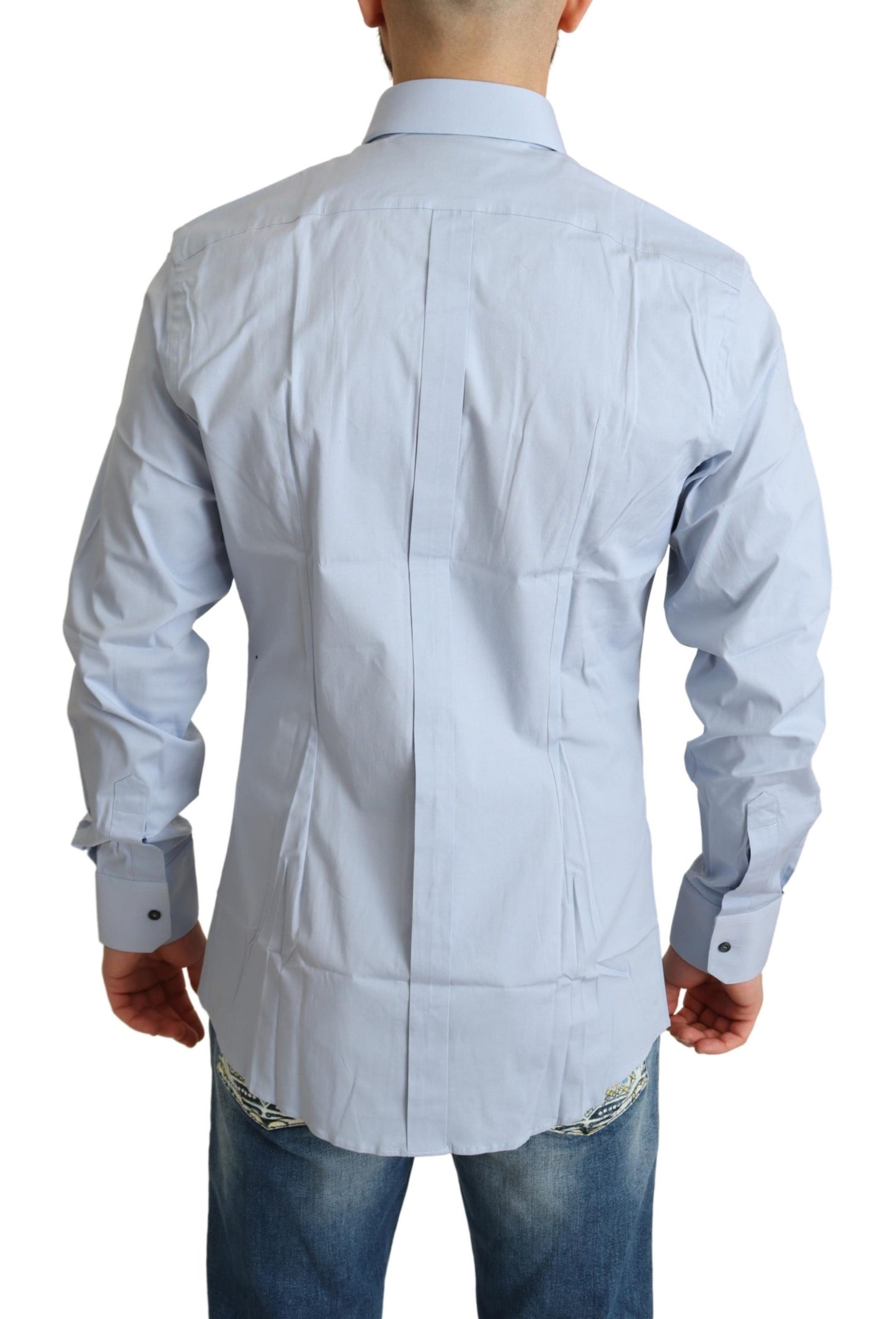 Blaues Baumwoll-Stretchhemd mit langen Ärmeln