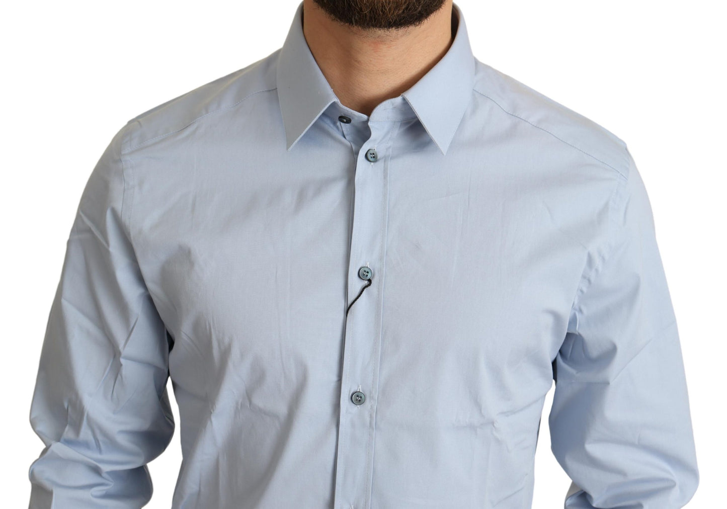 Blaues Baumwoll-Stretchhemd mit langen Ärmeln