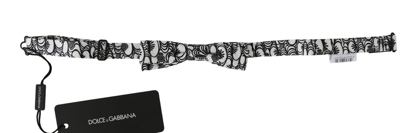 Weiß gemusterte Seidenkrawatte mit verstellbarem Ausschnitt Papillon