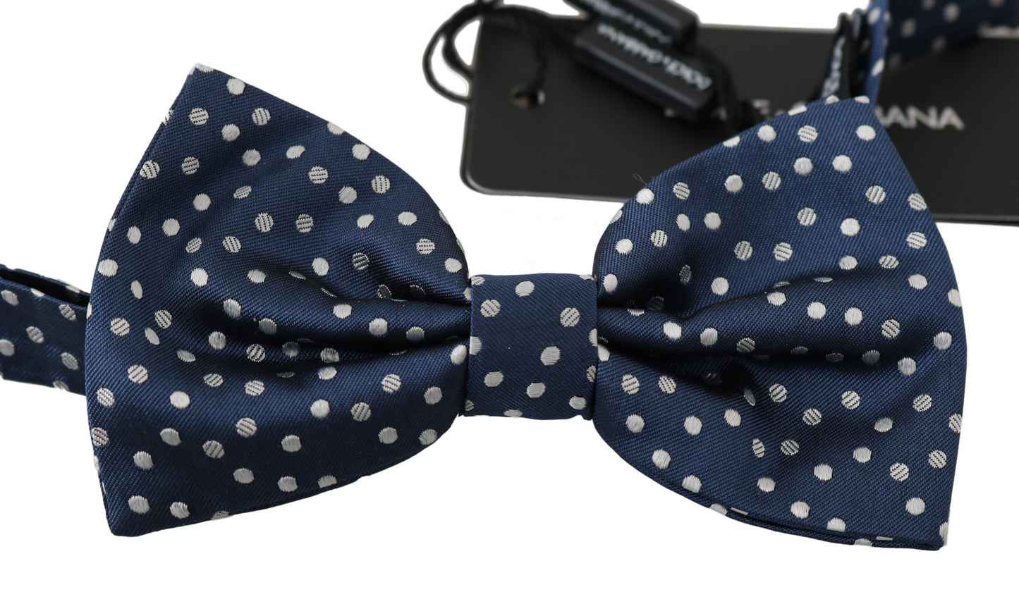 Blaue Polka Dots Seide Einstellbare Hals Schmetterling Herren Fliege