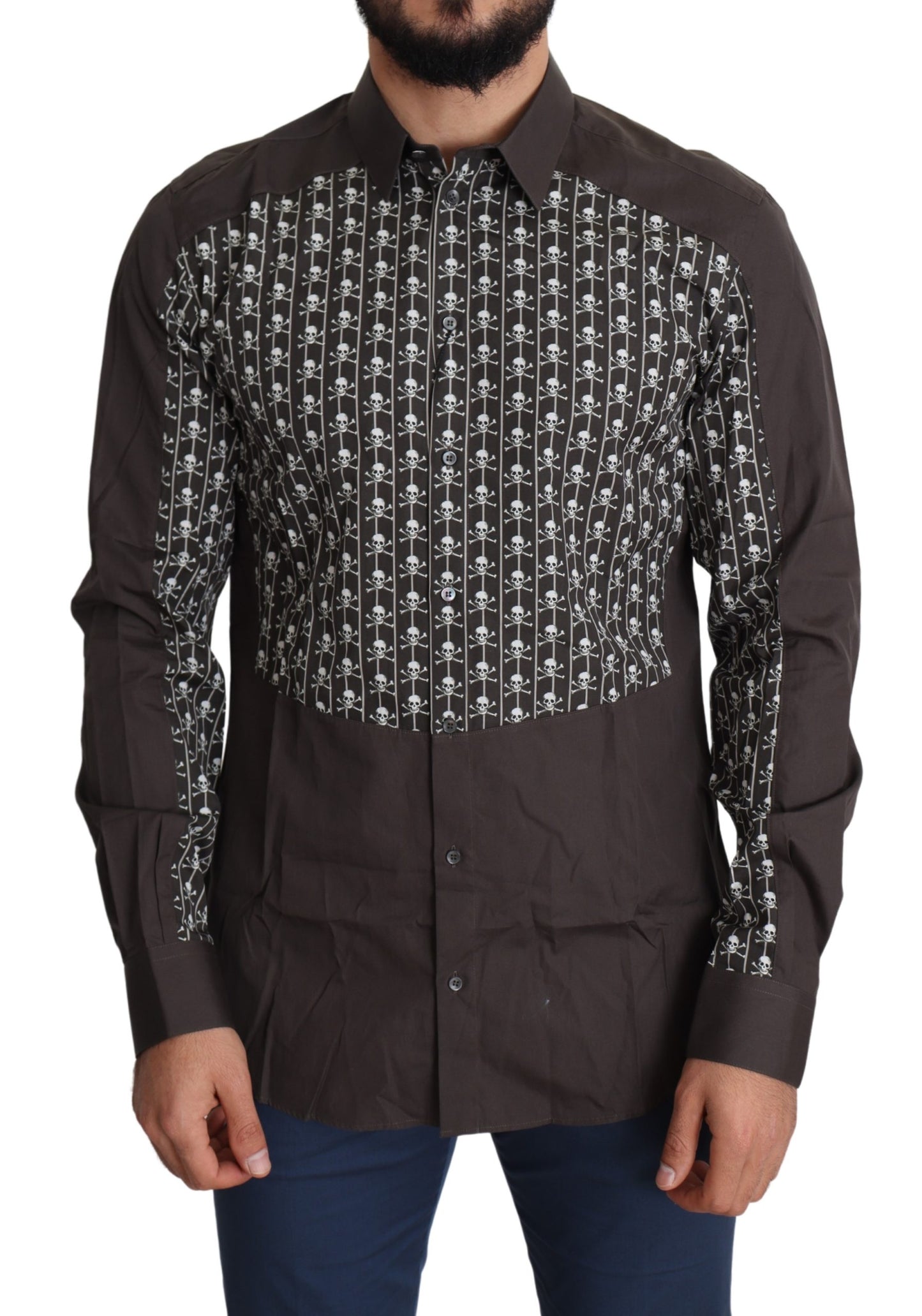 Braunes Hemd mit Totenkopfdruck aus Baumwolle GOLD