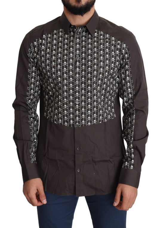 Braunes Hemd mit Totenkopfdruck aus Baumwolle GOLD