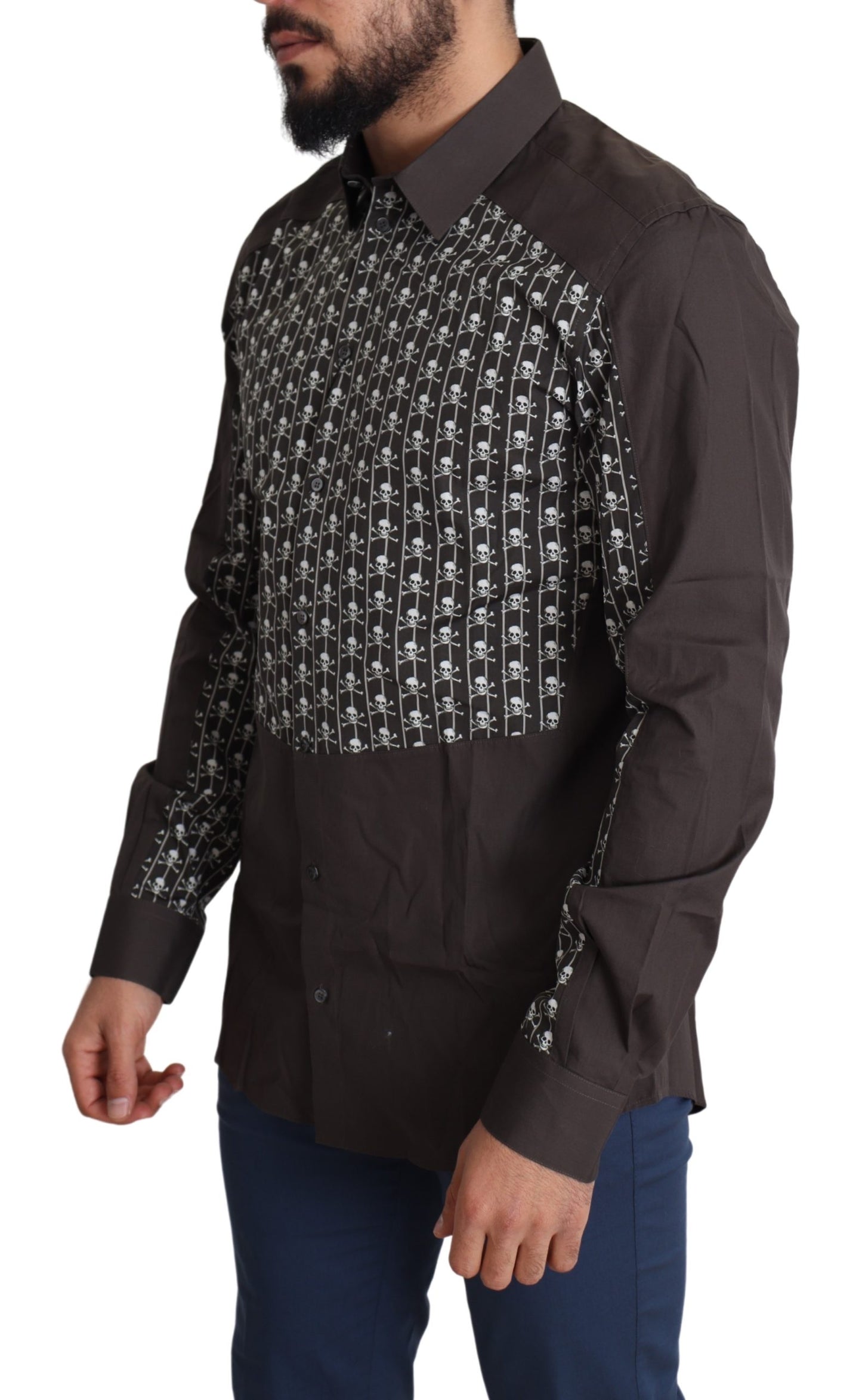 Braunes Hemd mit Totenkopfdruck aus Baumwolle GOLD