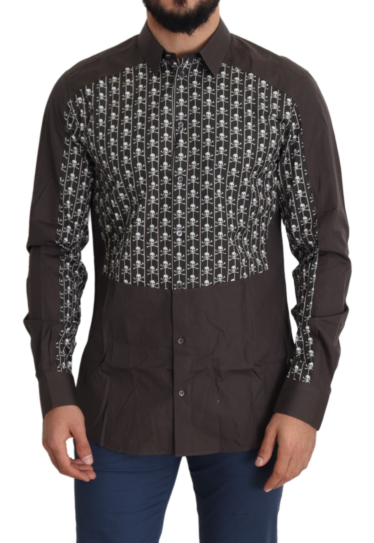 Braunes Hemd mit Totenkopfdruck aus Baumwolle GOLD
