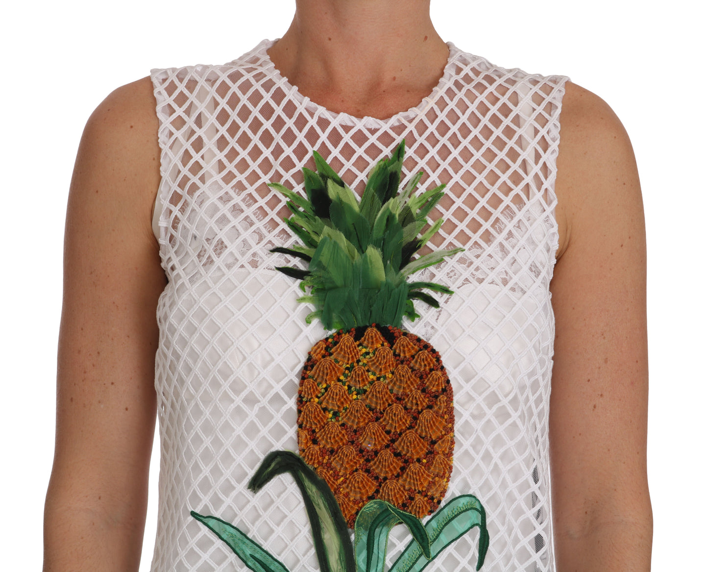 Weißes Ananas-Kleid mit Pailletten-Applikationen
