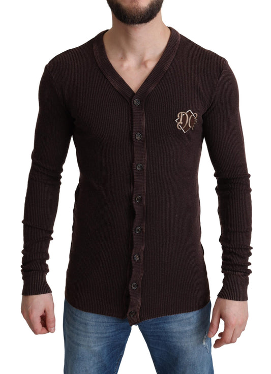 Brauner Woll-Logo-Knopf-Strickpullover