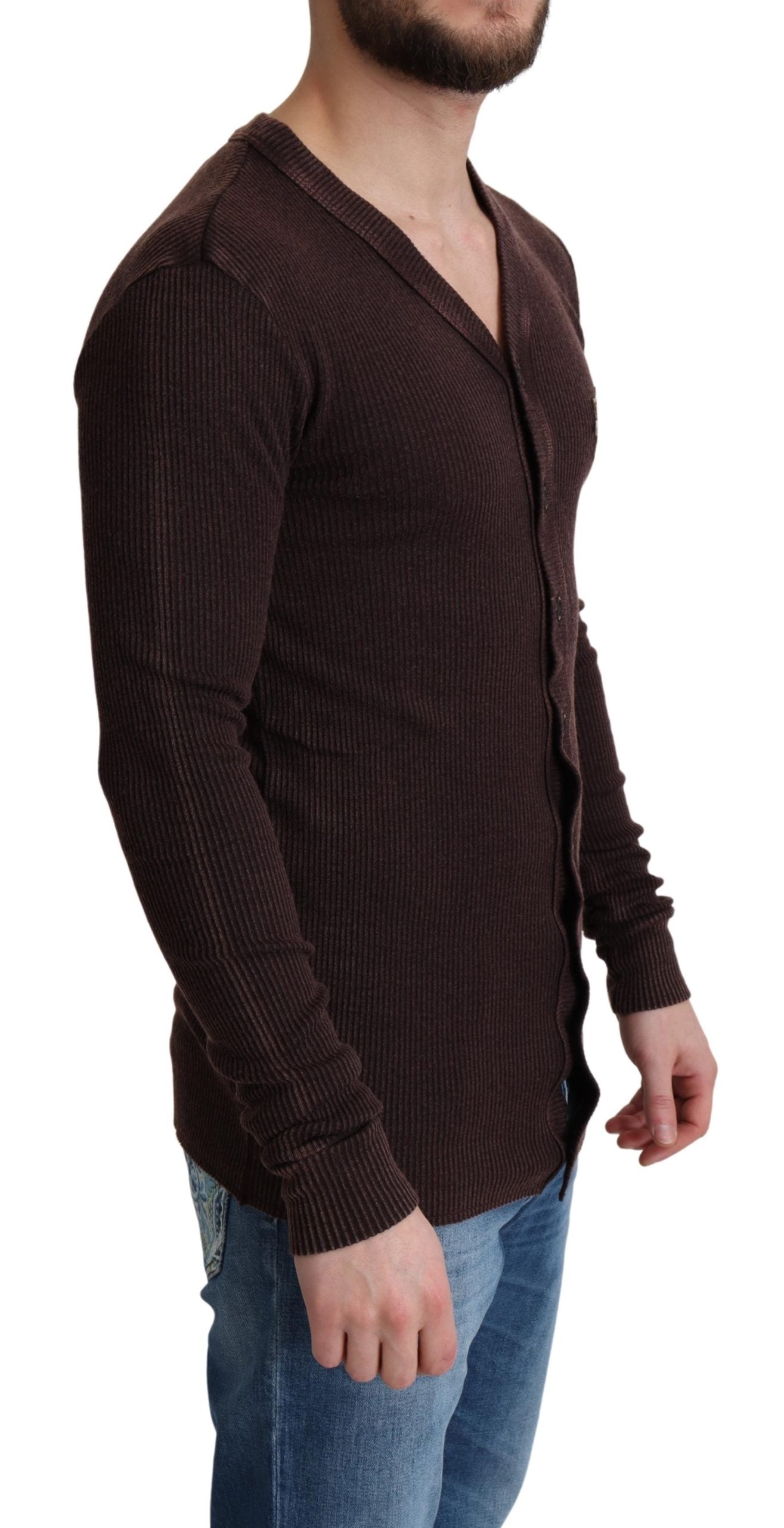 Brauner Woll-Logo-Knopf-Strickpullover