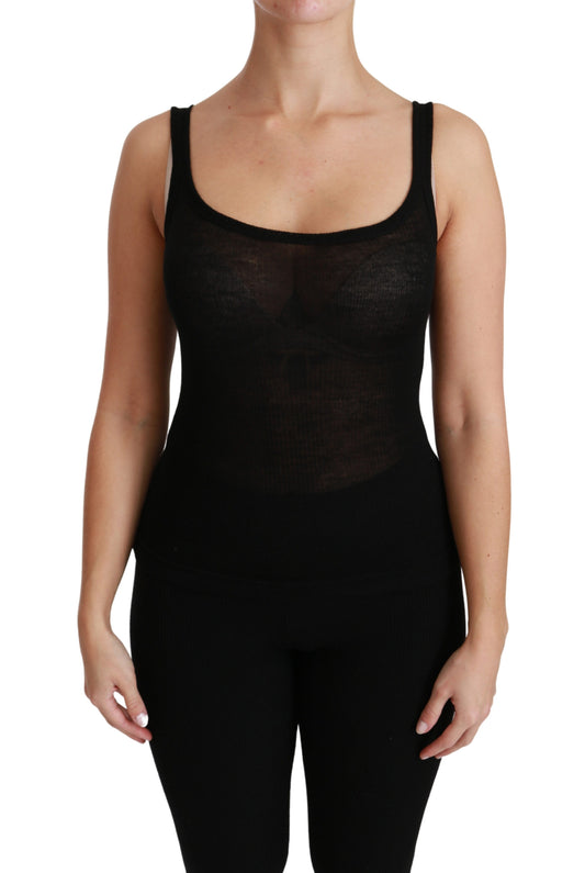 Schwarzes Spaghettiträger-Tank-T-Shirt aus Kaschmir