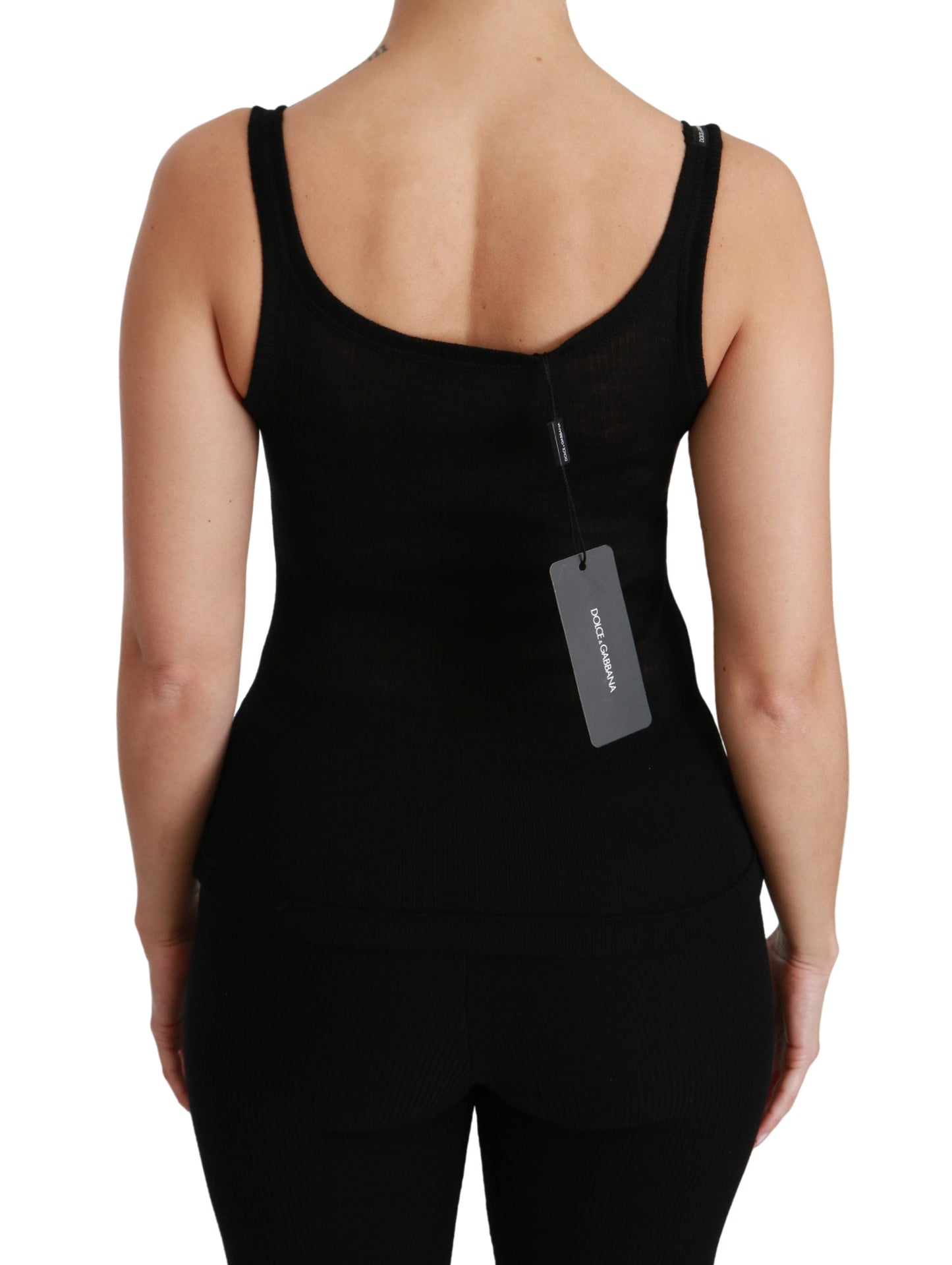 Schwarzes Spaghettiträger-Tank-T-Shirt aus Kaschmir