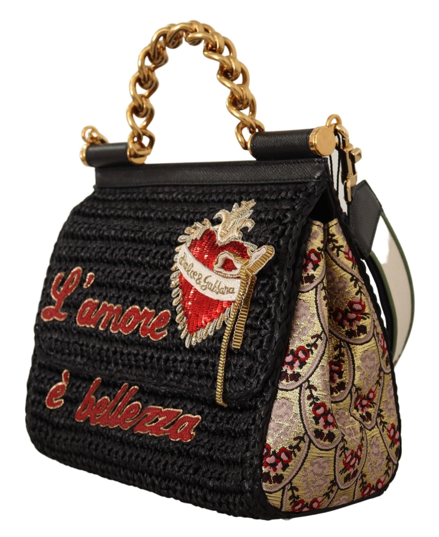 Schwarzer Raffia L'amore e Bellezza Geldbörse Borse SICILY Tasche
