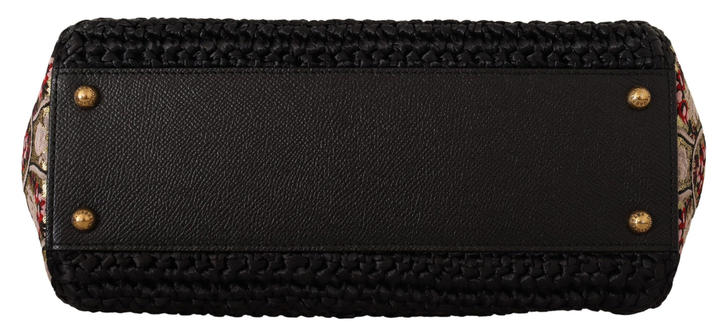 Schwarzer Raffia L'amore e Bellezza Geldbörse Borse SICILY Tasche