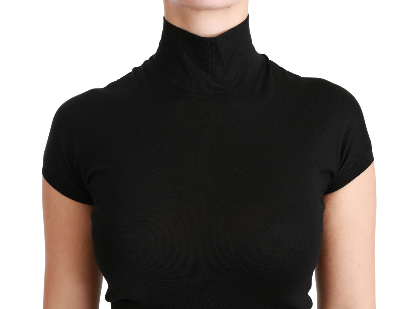 Schwarzes Rollkragen-Top mit Seidenärmeln Bluse