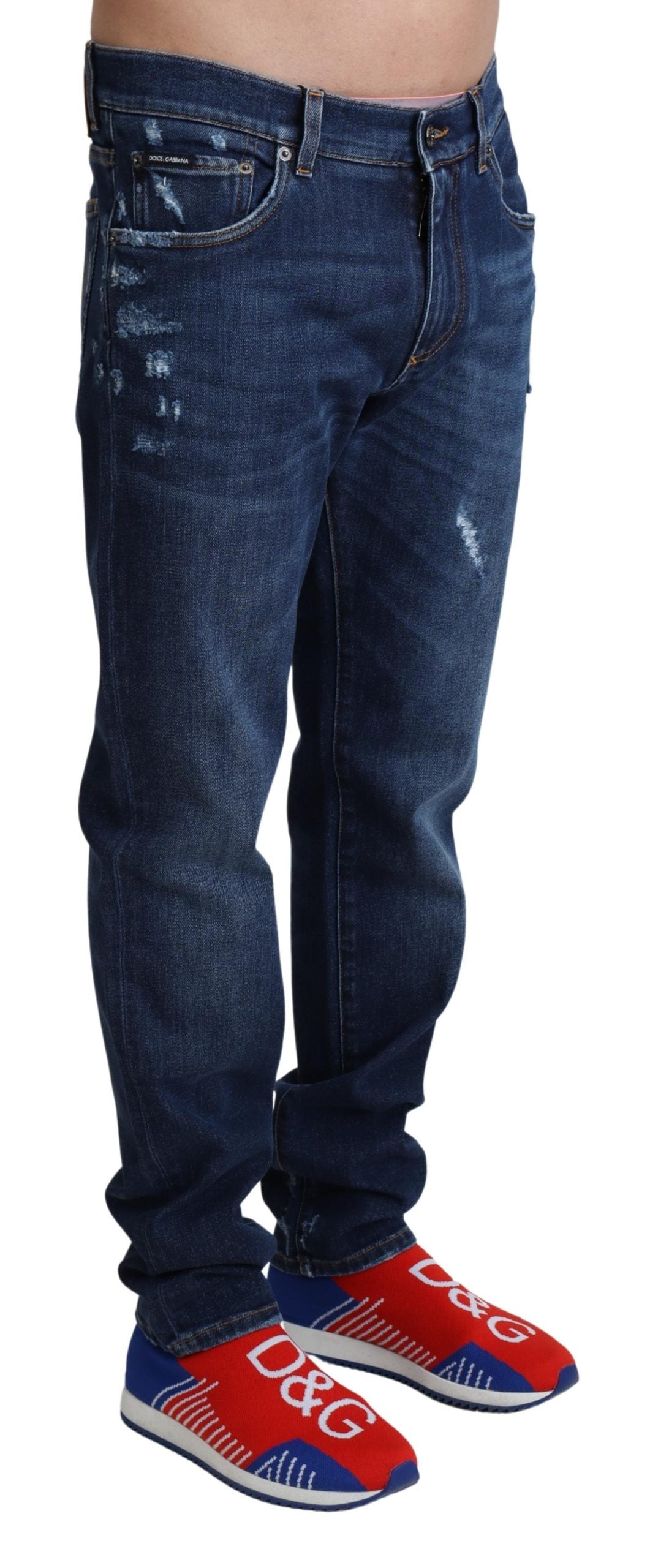Blaue DG Logo Denim Herren Baumwoll-Stretch-Jeans