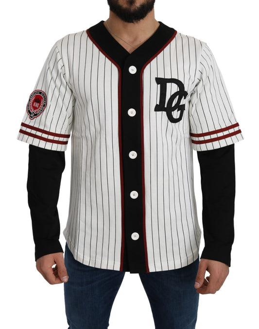 Weiß-schwarz gestreifter Logo-Pullover aus Baumwolle