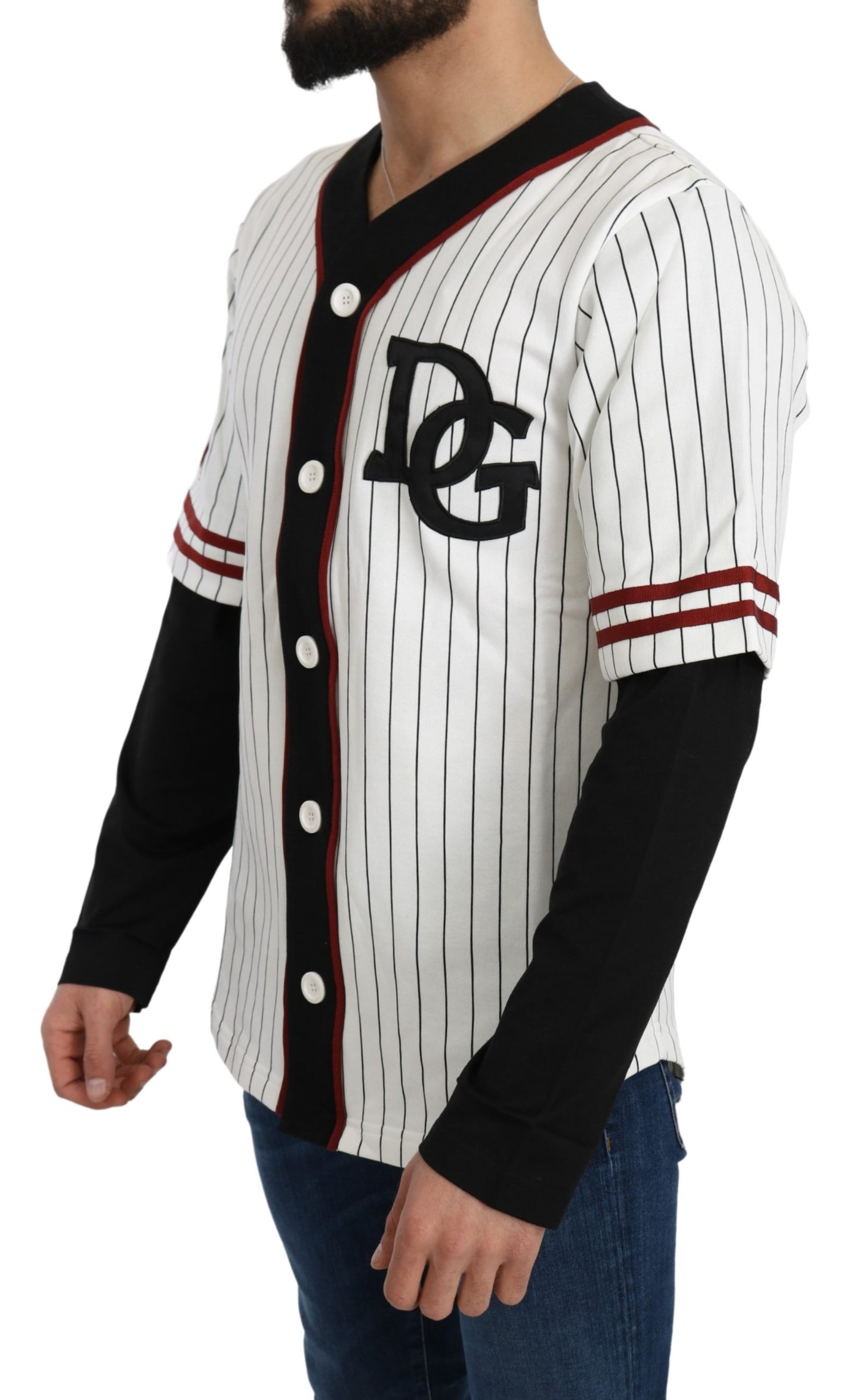 Weiß-schwarz gestreifter Logo-Pullover aus Baumwolle