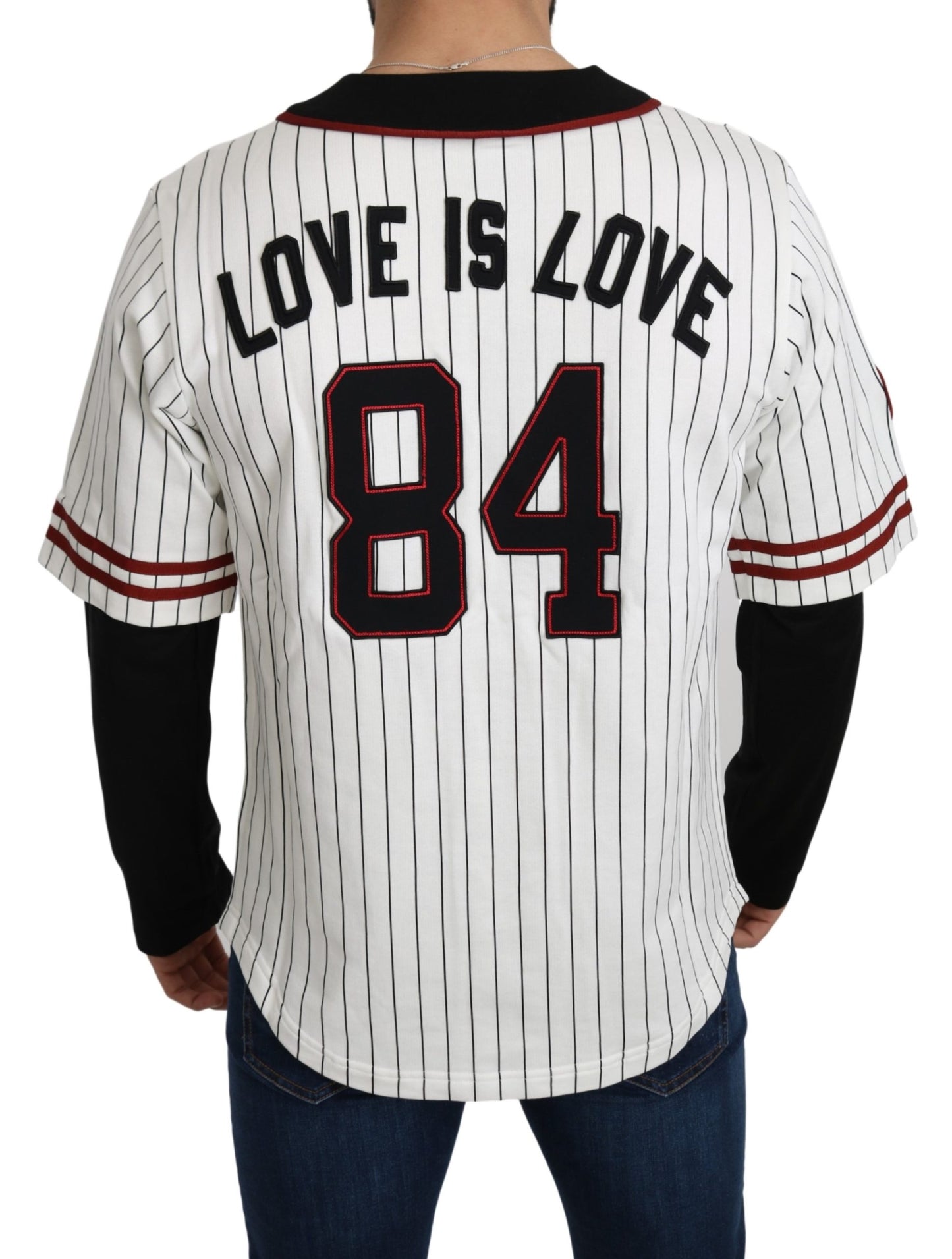 Weiß-schwarz gestreifter Logo-Pullover aus Baumwolle