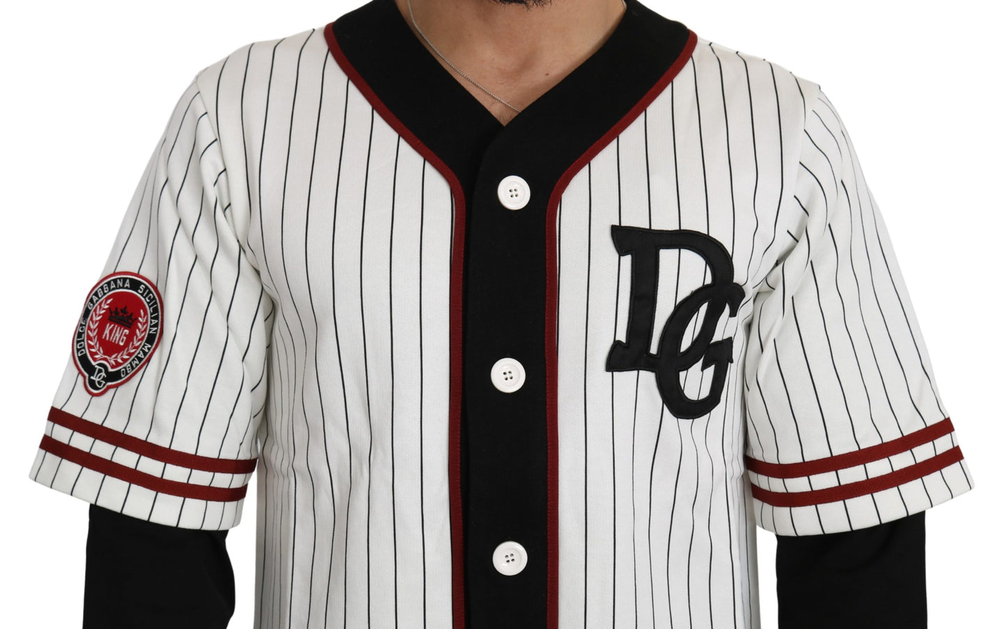 Weiß-schwarz gestreifter Logo-Pullover aus Baumwolle