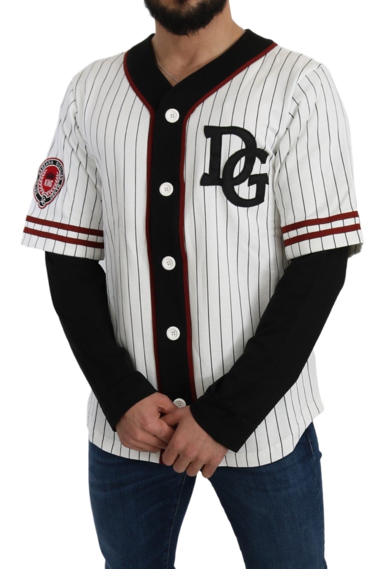 Weiß-schwarz gestreifter Logo-Pullover aus Baumwolle