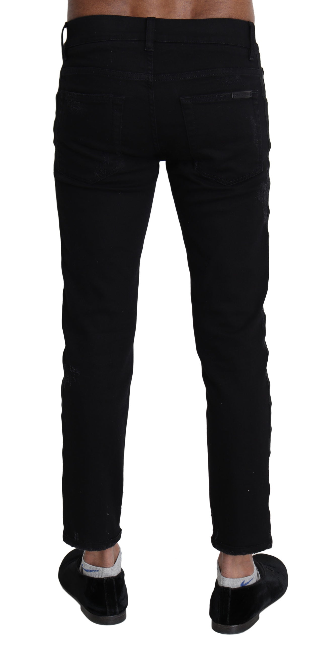 Schwarze Skinny Denim-Jeans mit Heraldik-Stickerei