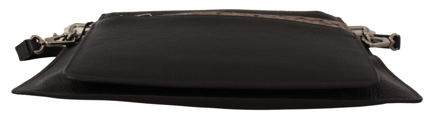 Schwarzes Exotenleder Schulterriemen Alta Sartoria Tasche