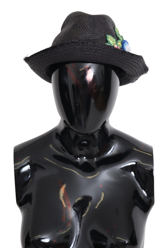Schwarzer Floral Patch Nylon Fedora Capello Hut