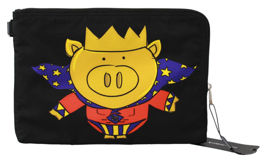 Schwarzer Super Pig Print Handkosmetiktasche