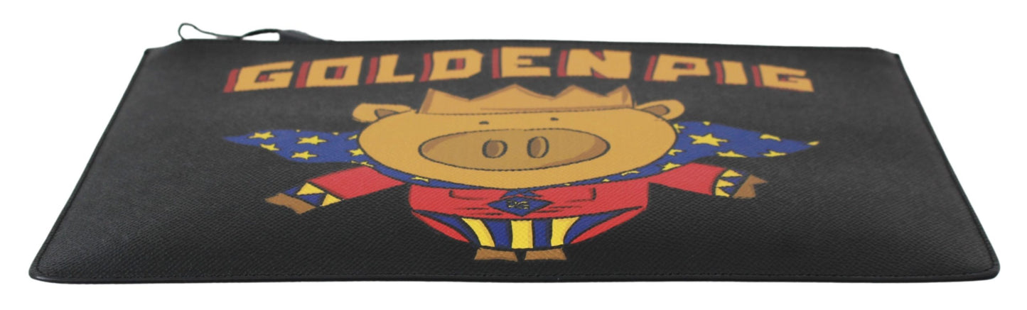 Dokumententasche aus schwarzem Goldschweinleder