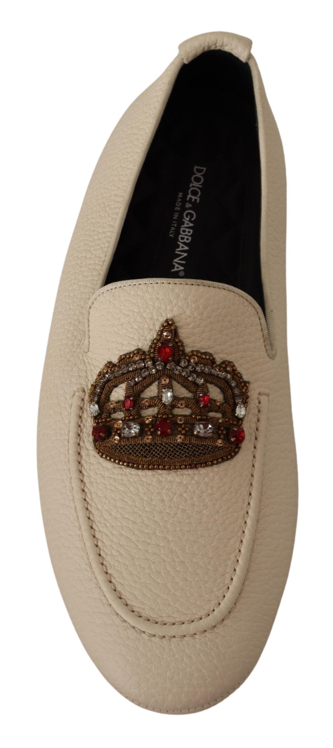 Beige Leder Kristallkrone Kleid Loafers Schuhe
