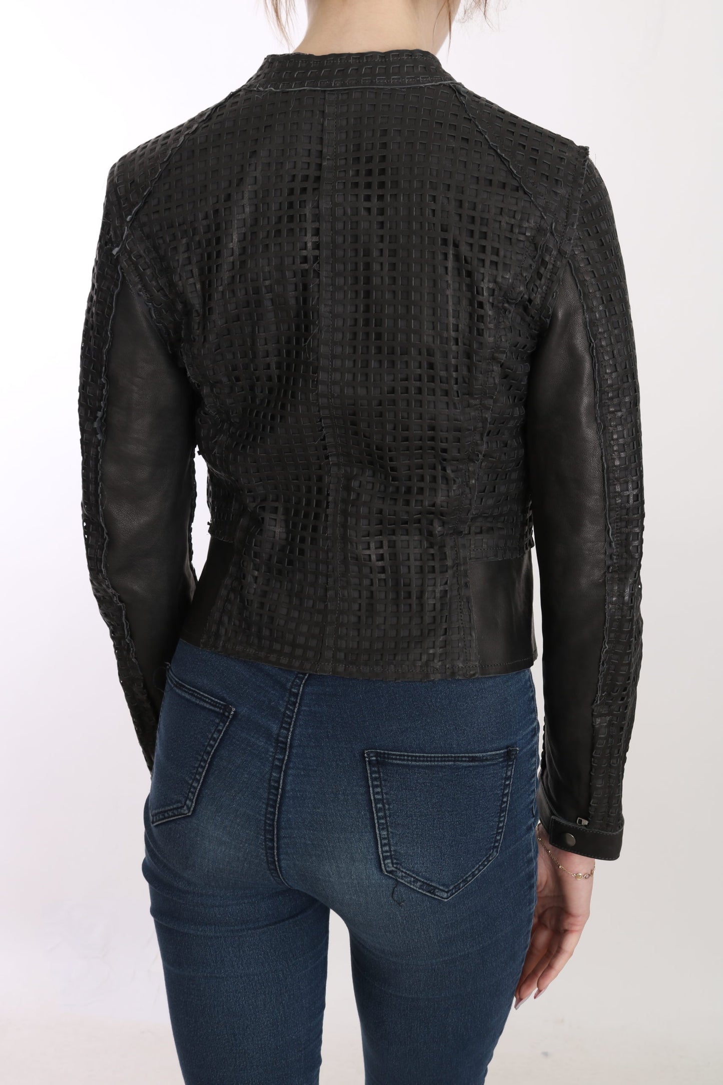 Schwarzer Lederausschnitt Bikerjacke Mantel