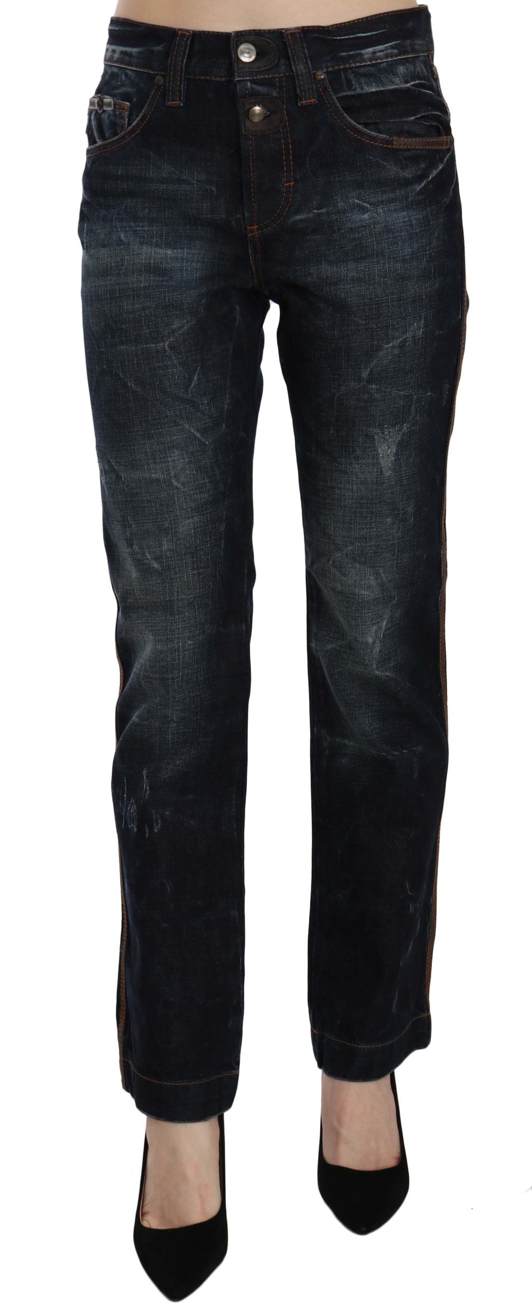 Blau gewaschene High Waist Straight Denim-Hose