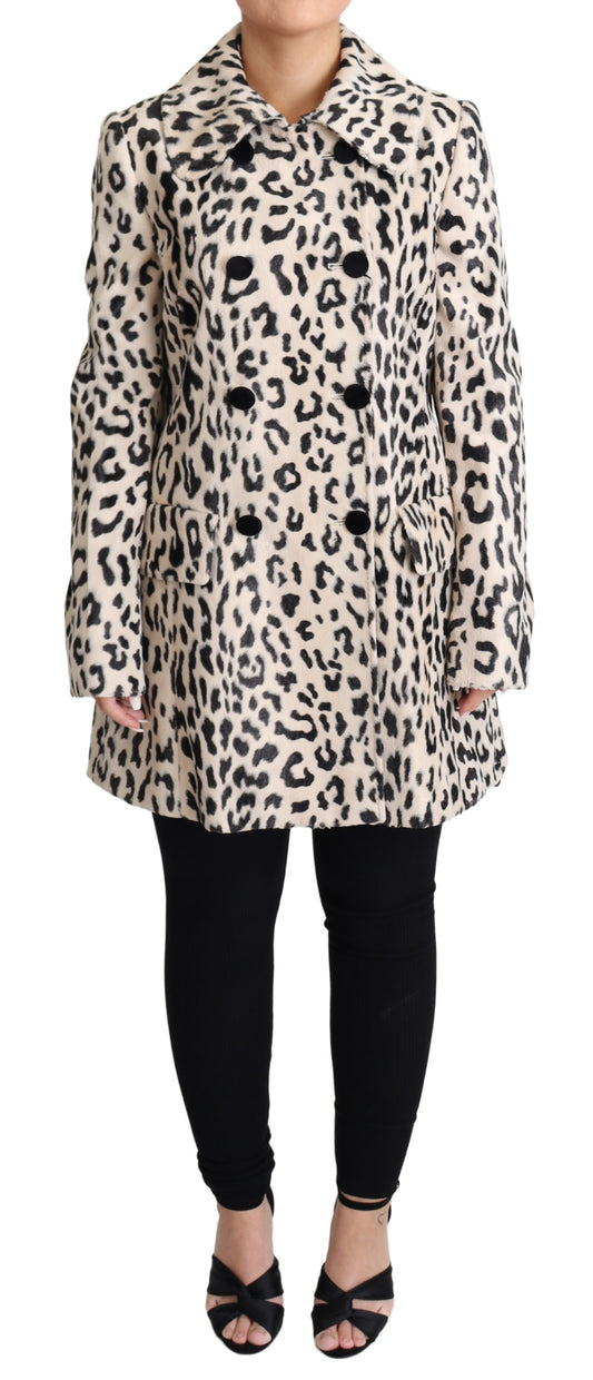 Weißer Schwarzer Kunstpelz Mantel Leopard Print Jacke