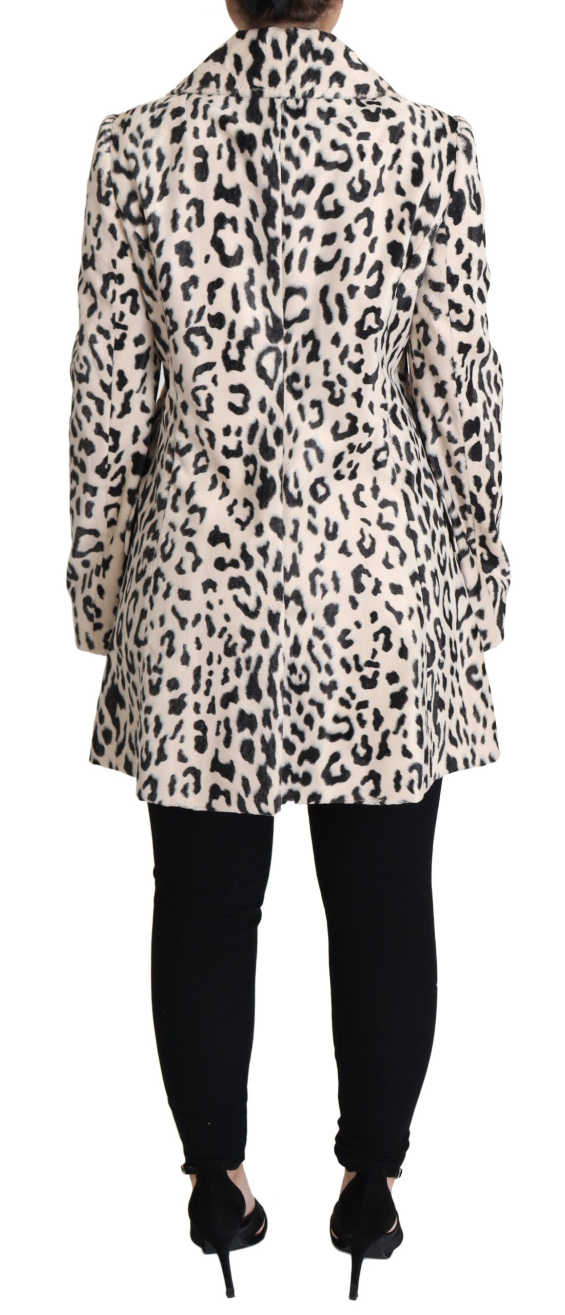 Weißer Schwarzer Kunstpelz Mantel Leopard Print Jacke