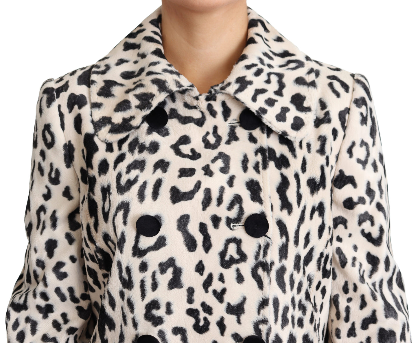 Weißer Schwarzer Kunstpelz Mantel Leopard Print Jacke