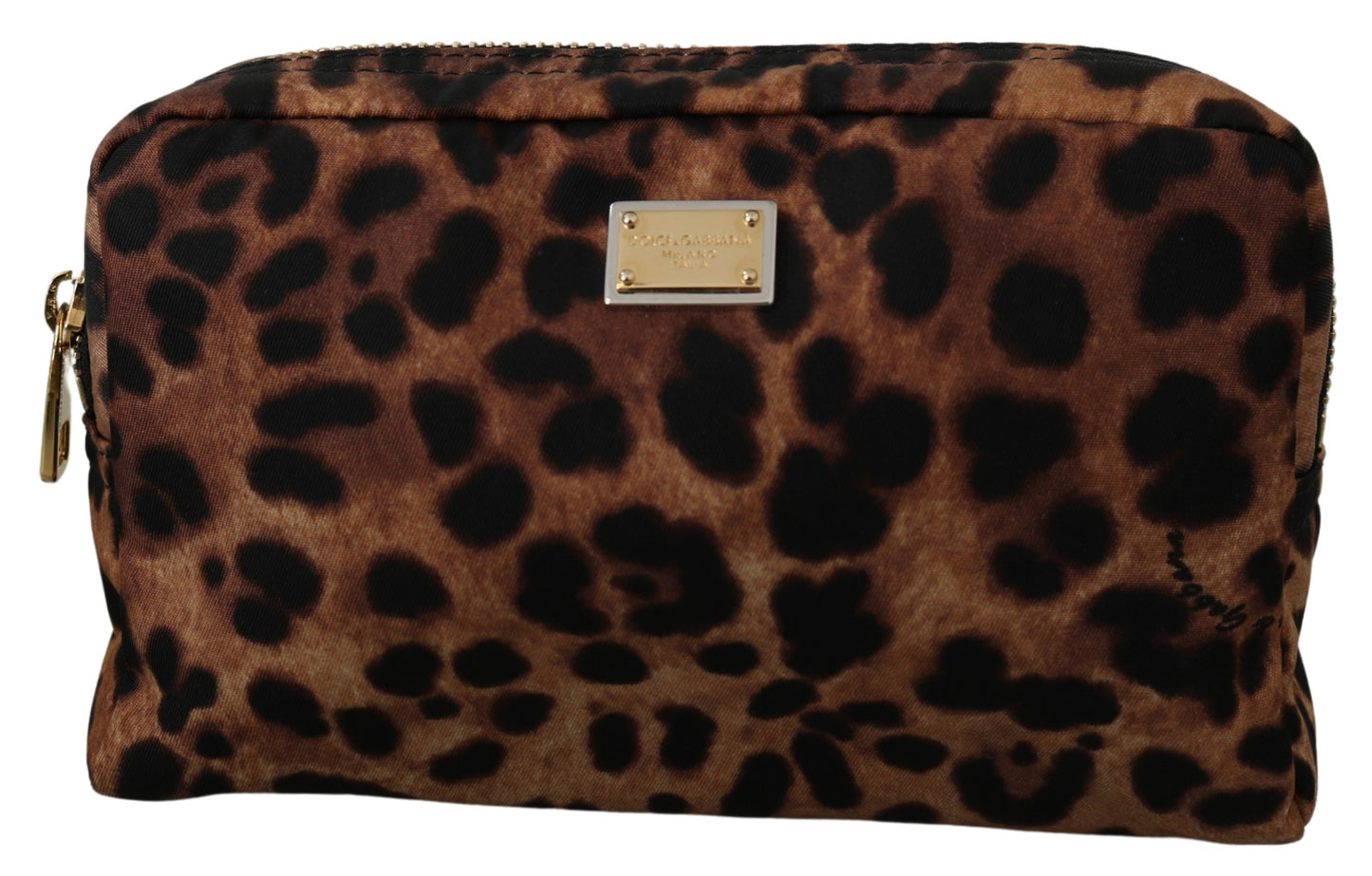 Braunes Leopardenleder Metall-Logo-Beutel Portemonnaie
