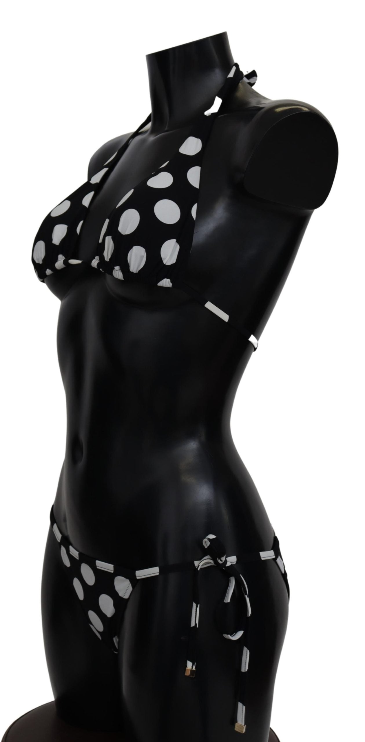 Schwarzer weißer Polka Print Zweiteiliger Badeanzug Bikini