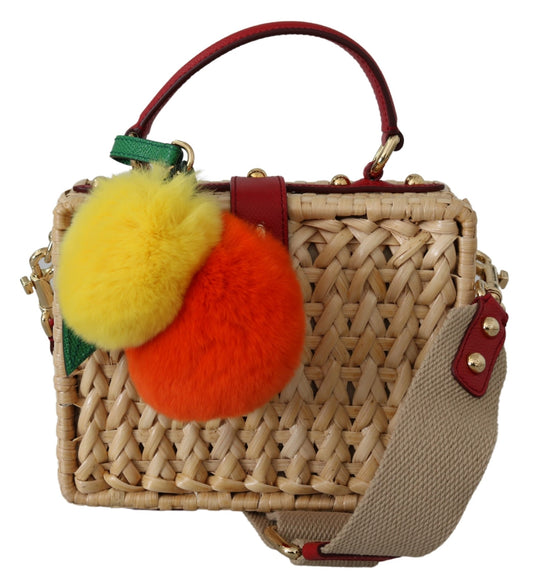 Beige Stroh Leder Box Hand Umhängetasche Borse Geldbeutel