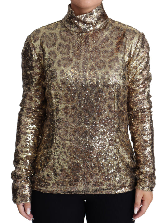 Brauner Leopard Fit Rollkragenpullover mit Pailletten