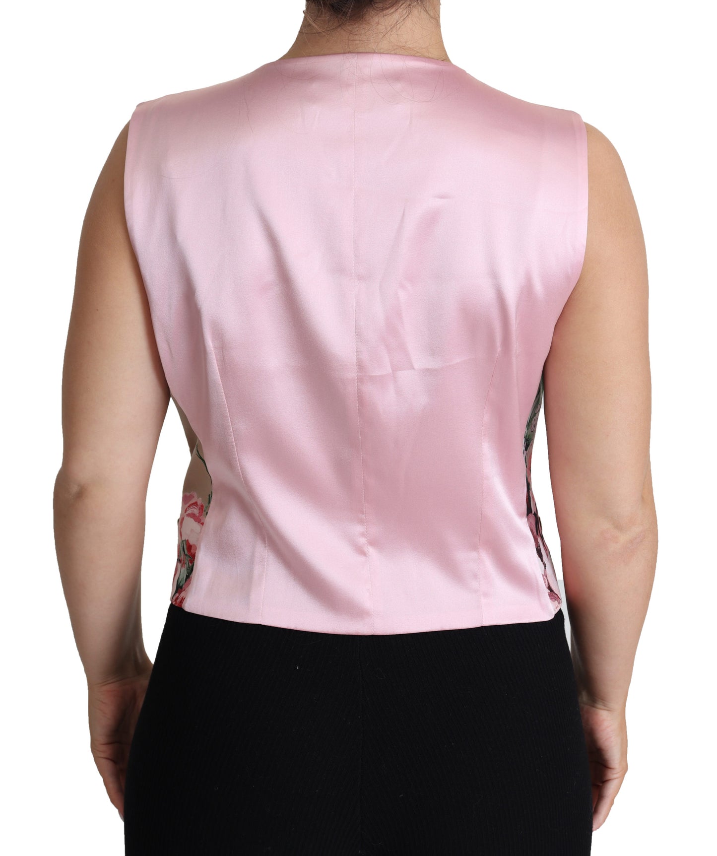 Beigefarbenes Polyester-Top mit Blumendruck Weste